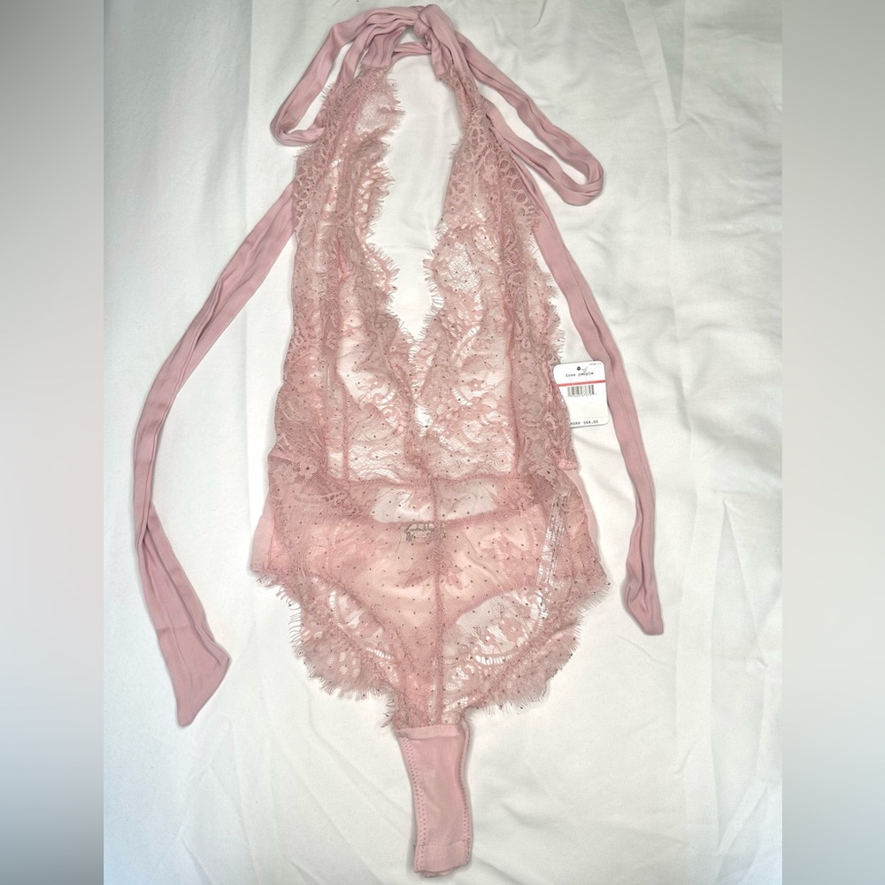 NWT Free People blush pink lace sparkle bodysuit